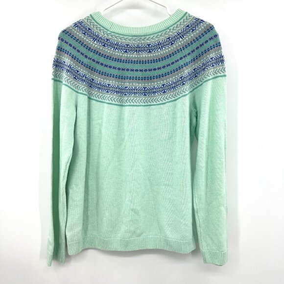 NWT Talbots Fair Isle Yoke Crewneck Sweater Aqua Blue Women's Medium - Picture 6 of 6
